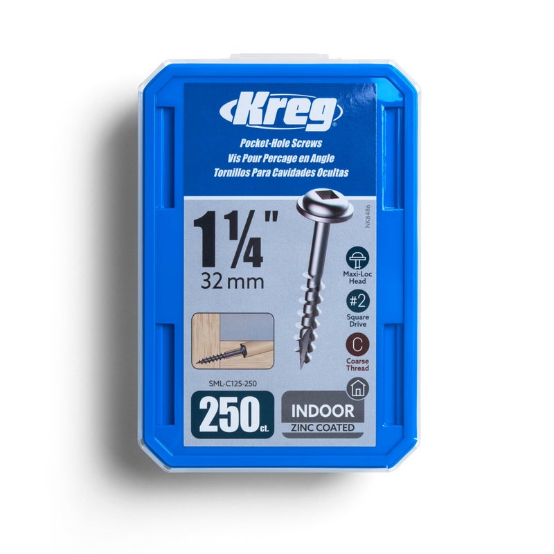 Kreg SML-C125-250 Zinc Pocket Screw - 1 1/4 Inch #8 Coarse Thread - Maxi-Loc Head - 250 Count - Image 1
